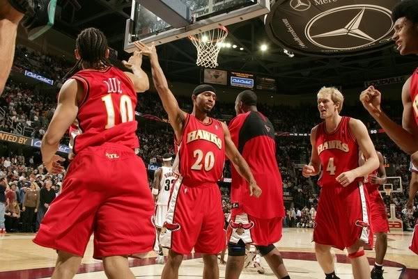 Tyronne Lue celebrates a game tying shot at the buzzer against the Cavaliers.