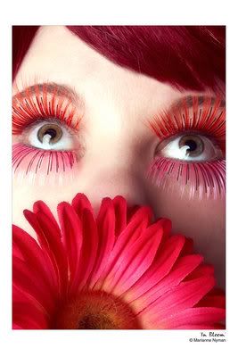 red flower and mascara