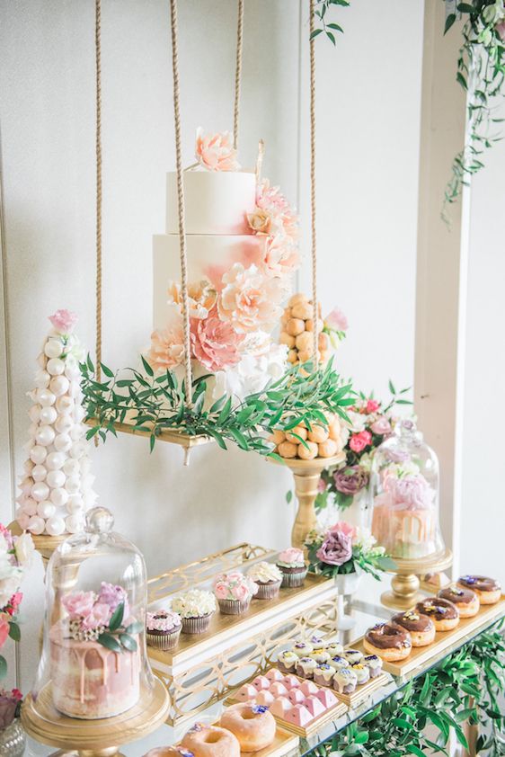  A Darling Dessert Display for a 1st Birthday with gorgeous captures by L'Estelle Photography, florals by Bootah Jardin Flowers and Desserts by Hello Sunshine Cake Studio