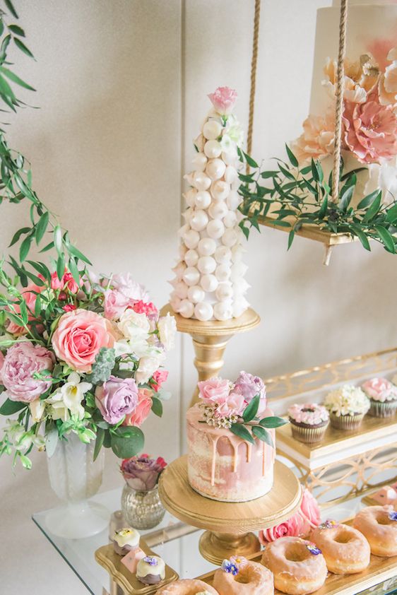  A Darling Dessert Display for a 1st Birthday with gorgeous captures by L'Estelle Photography, florals by Bootah Jardin Flowers and Desserts by Hello Sunshine Cake Studio