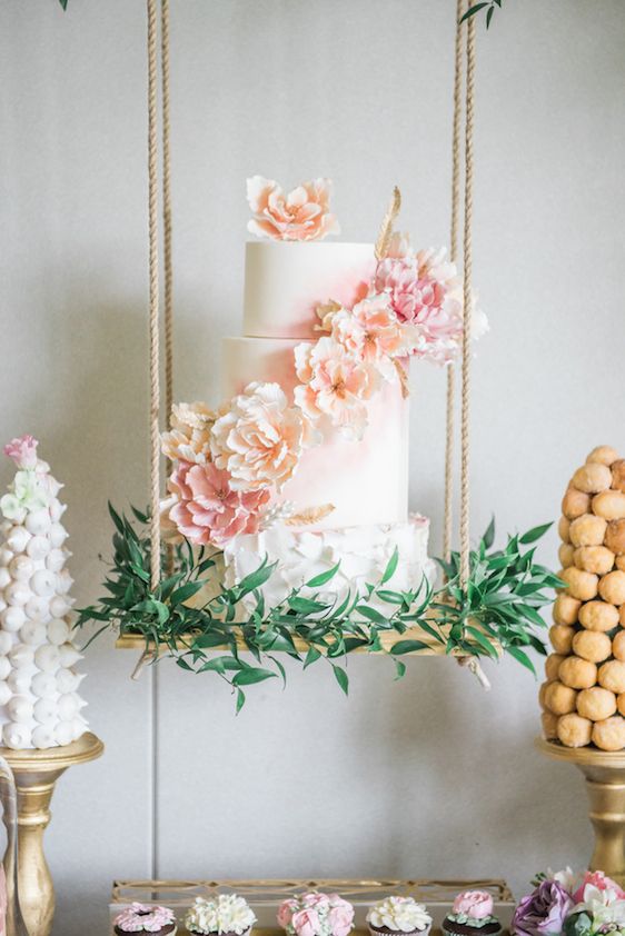  A Darling Dessert Display for a 1st Birthday with gorgeous captures by L'Estelle Photography, florals by Bootah Jardin Flowers and Desserts by Hello Sunshine Cake Studio