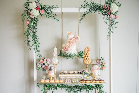  A Darling Dessert Display for a 1st Birthday with gorgeous captures by L'Estelle Photography, florals by Bootah Jardin Flowers and Desserts by Hello Sunshine Cake Studio