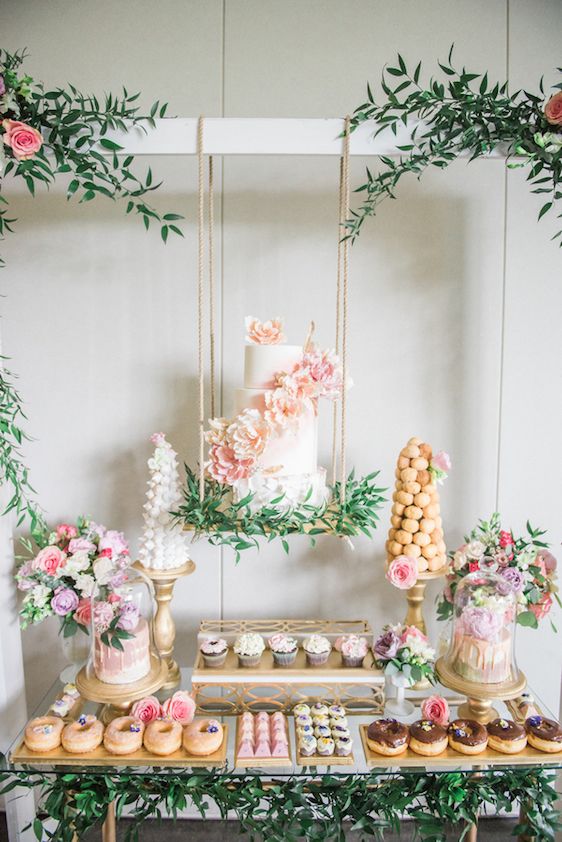  A Darling Dessert Display for a 1st Birthday with gorgeous captures by L'Estelle Photography, florals by Bootah Jardin Flowers and Desserts by Hello Sunshine Cake Studio