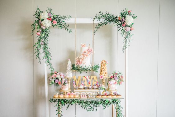  A Darling Dessert Display for a 1st Birthday with gorgeous captures by L'Estelle Photography, florals by Bootah Jardin Flowers and Desserts by Hello Sunshine Cake Studio