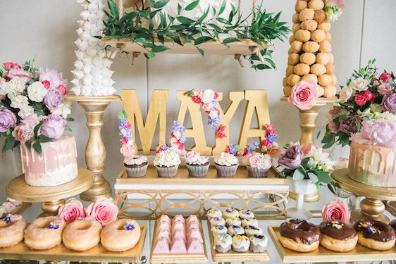  A Darling Dessert Display for a 1st Birthday with gorgeous captures by L'Estelle Photography, florals by Bootah Jardin Flowers and Desserts by Hello Sunshine Cake Studio