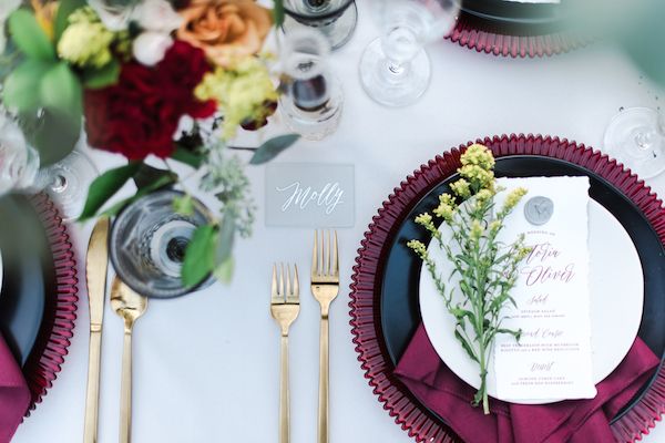  Romantic Lakeside Wedding Inspo in Burgundy & Gold