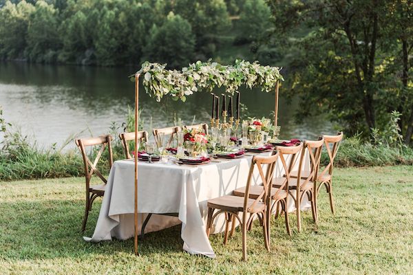  Romantic Lakeside Wedding Inspo in Burgundy & Gold