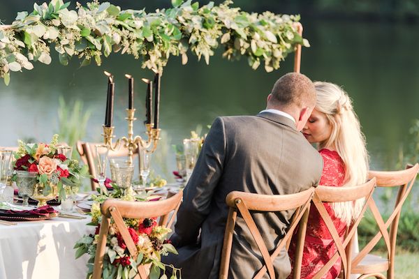  Romantic Lakeside Wedding Inspo in Burgundy & Gold