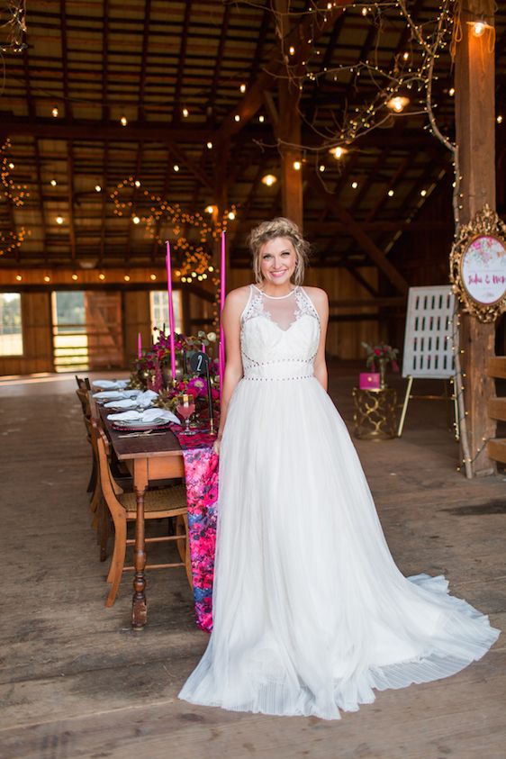 Romantic Raspberry and Gold Farm Wedding