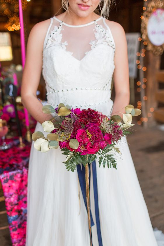 Romantic Raspberry and Gold Farm Wedding 