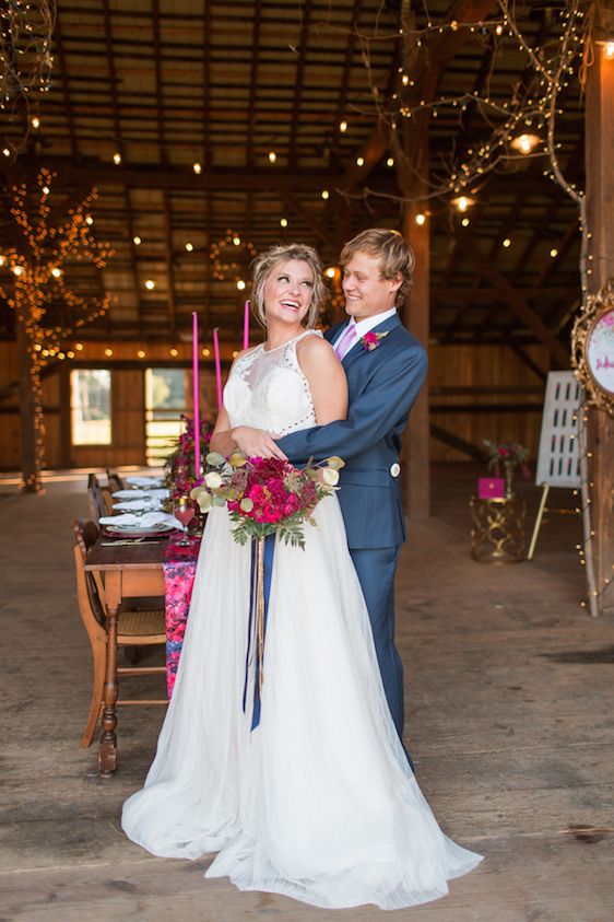 Romantic Raspberry and Gold Farm Wedding