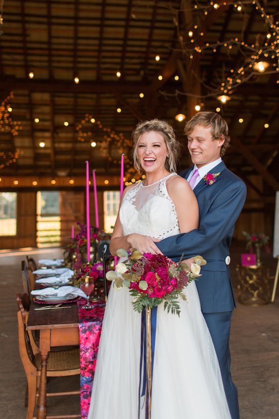 Romantic Raspberry and Gold Farm Wedding