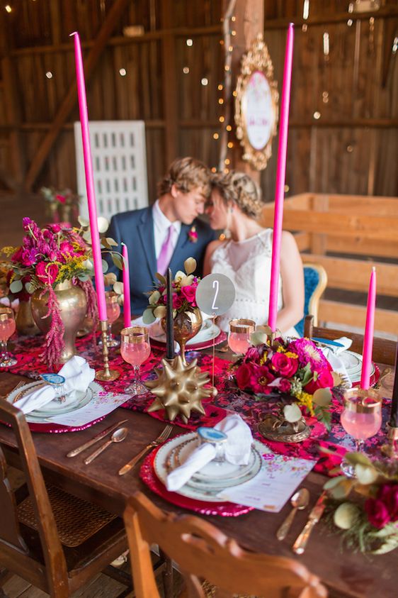 Romantic Raspberry and Gold Farm Wedding 