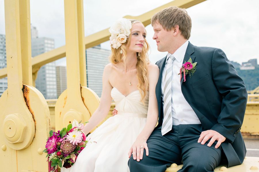 Loft Wedding in Pittsburgh | Megan and Erik - www.theperfectpalette.com - Photography by Betty Elaine, Event Planning by Hello Productions, florals by greenSinner