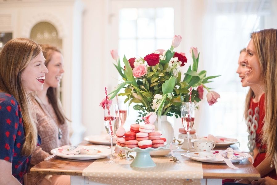 GALentine's Day Macaron Party with Your Besties! www.theperfectpalette.com - Love Be Photography, florals by SArias Creates, Hazy Skies Lettering