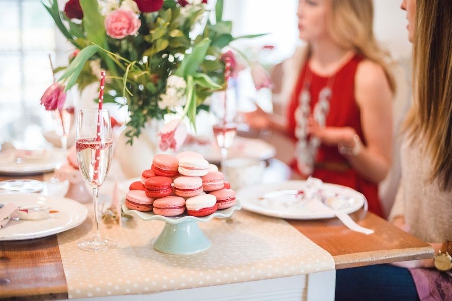 GALentine's Day Macaron Party with Your Besties! www.theperfectpalette.com - Love Be Photography, florals by SArias Creates, Hazy Skies Lettering