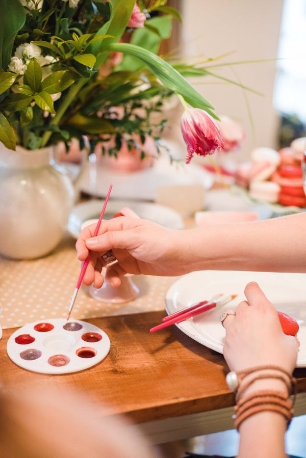 GALentine's Day Macaron Party with Your Besties! www.theperfectpalette.com - Love Be Photography, florals by SArias Creates, Hazy Skies Lettering