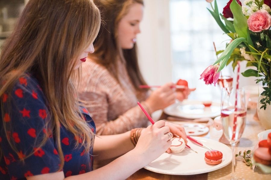 GALentine's Day Macaron Party with Your Besties! www.theperfectpalette.com - Love Be Photography, florals by SArias Creates, Hazy Skies Lettering