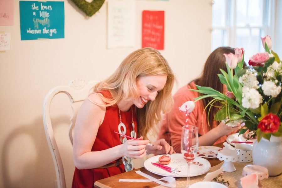 GALentine's Day Macaron Party with Your Besties! www.theperfectpalette.com - Love Be Photography, florals by SArias Creates, Hazy Skies Lettering