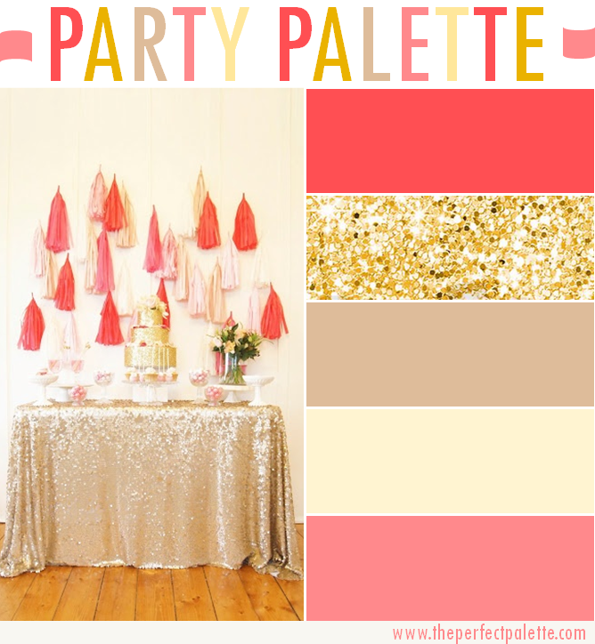 Party Palette: Coral + Glittery Gold - www.theperfectpalette.com - Color Ideas for Weddings + Parties