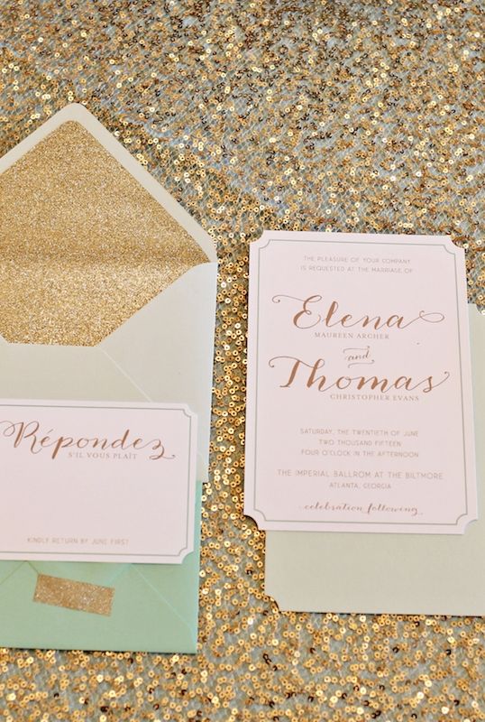 Mint and Gold Wedding Invitation Suite by Foglio Press - www.theperfectpalette.com - Lemiga Events, Melissa Prosser Photography