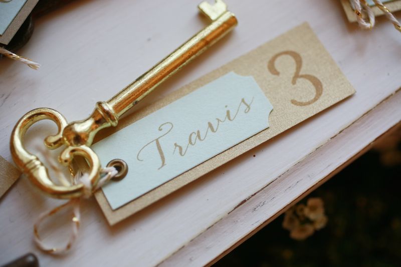 Vintage inspired key escort cards, styled shoot - www.theperfectpalette.com - Lemiga Events, Melissa Prosser Photography