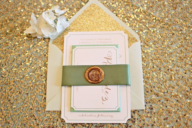 Mint and Gold Wedding Invitation Suite by Foglio Press - www.theperfectpalette.com - Lemiga Events, Melissa Prosser Photography