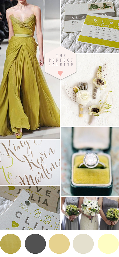 Chartreuse and Gray: www.theperfectpalette.com - Wedding Color Ideas