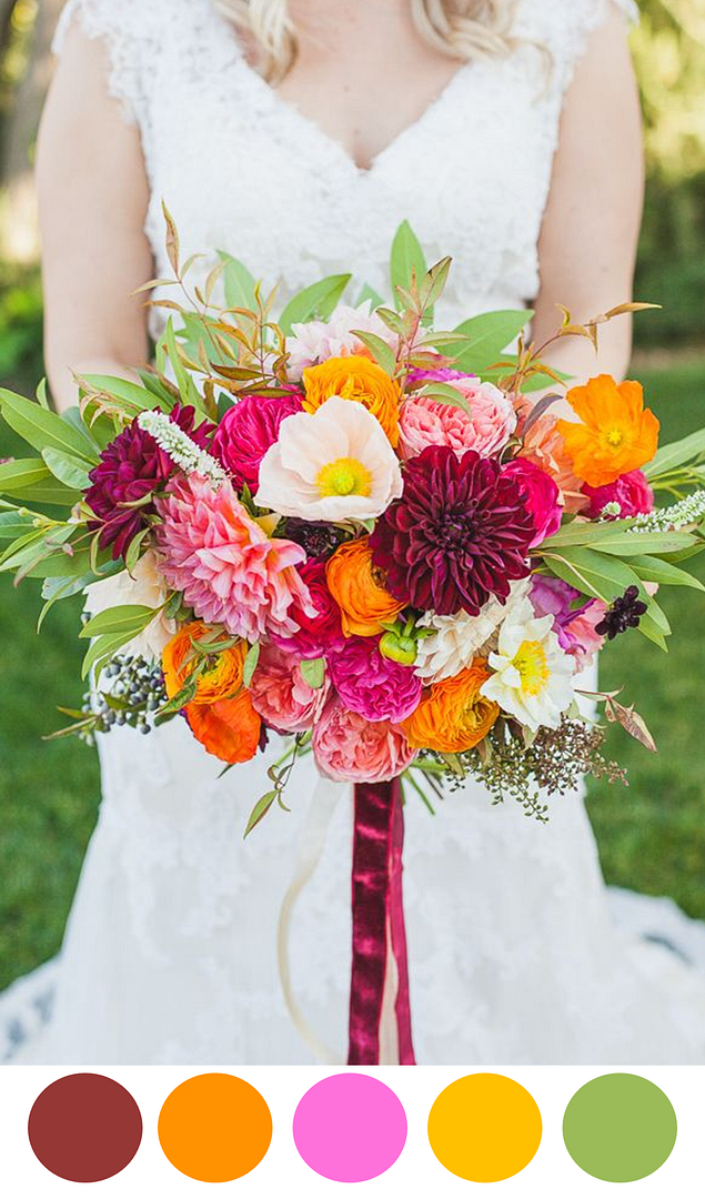 10 Colorful Bouquets for Your Wedding Day - www.theperfectpalette.com - Color Ideas for Weddings + Parties