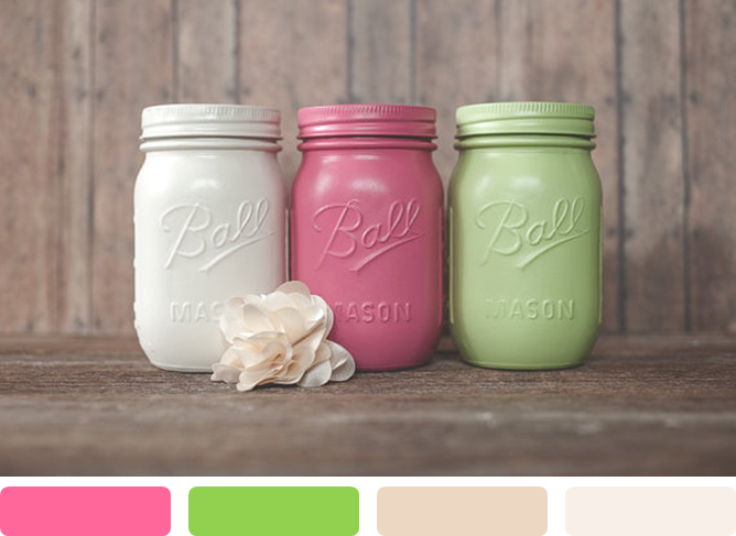 Color Trend: Painted Mason Jars! www.theperfectpalette.com - Color Ideas for Weddings + Parties
