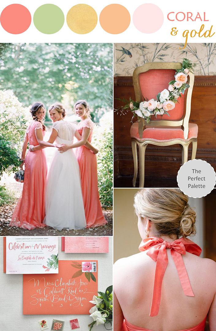 Wedding Color Palette: Coral, Green + Gold - www.theperfectpalette.com - Color Ideas for Weddings + Parties