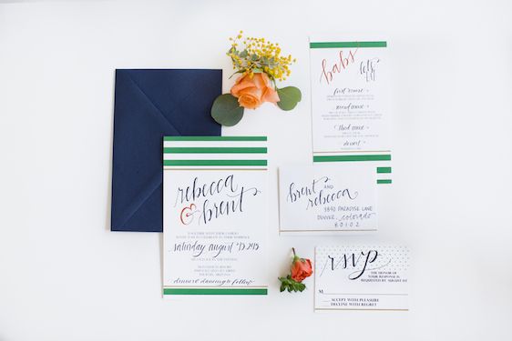 Modern + Preppy Wedding with Navy Blue and Tangerine - www.theperfectpalette.com - Color Ideas for Weddings +Parties