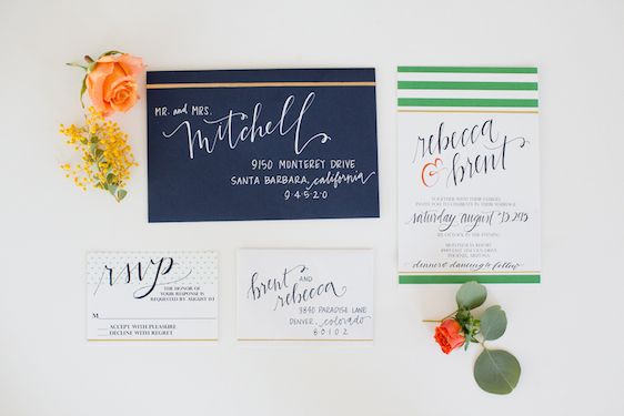 Modern + Preppy Wedding with Navy Blue and Tangerine - www.theperfectpalette.com - Color Ideas for Weddings +Parties