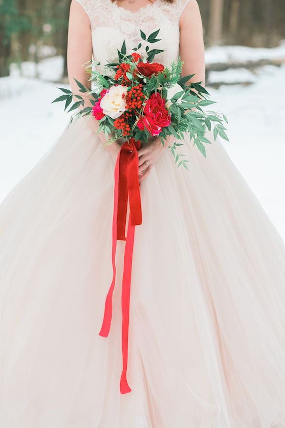 Blush and Red Velvet Snowy Bridals, Kristin Partin Photography
