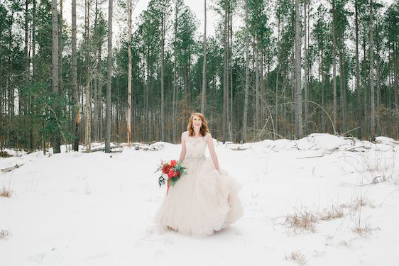 Blush and Red Velvet Snowy Bridals, Kristin Partin Photography