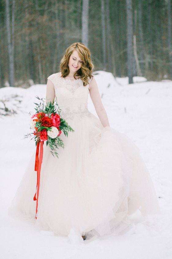 Blush and Red Velvet Snowy Bridals, Kristin Partin Photography