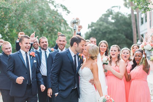 Elegant Coral Wedding in Downtown Charleston