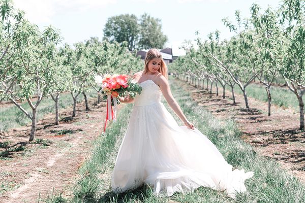 Purple and Pink Bridal Session Among the Cherry Trees