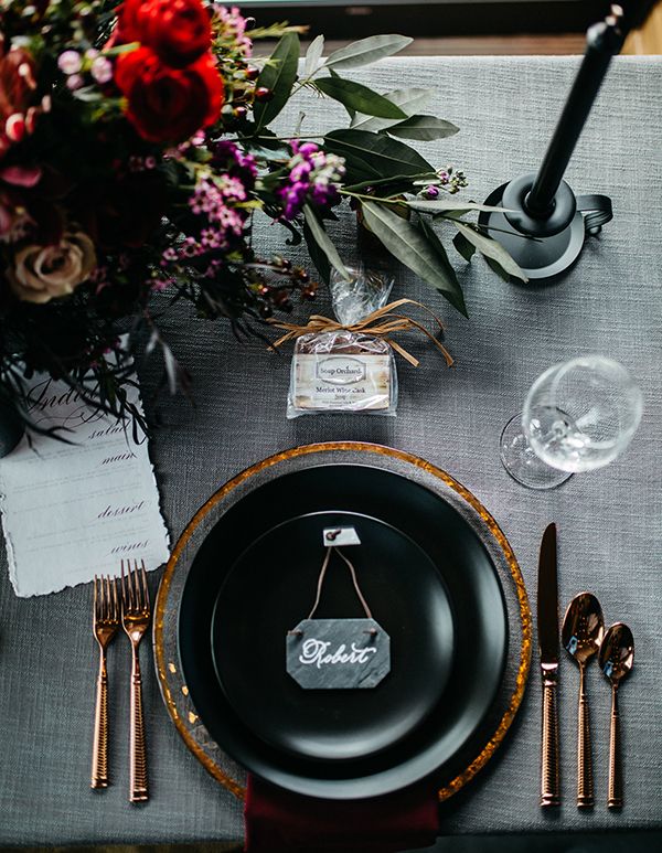 Opulence at a Winery Wedding Inspo with Dark Colors