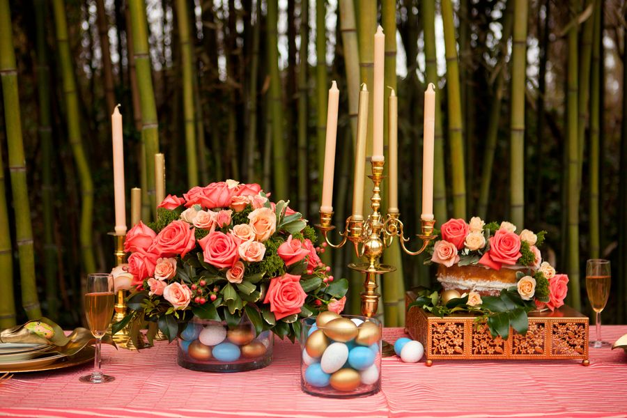 DIY Easter Centerpieces | Coral, Robin's Egg Blue + Gold - www.theperfectpalette.com photo by Danielle Evans Photography