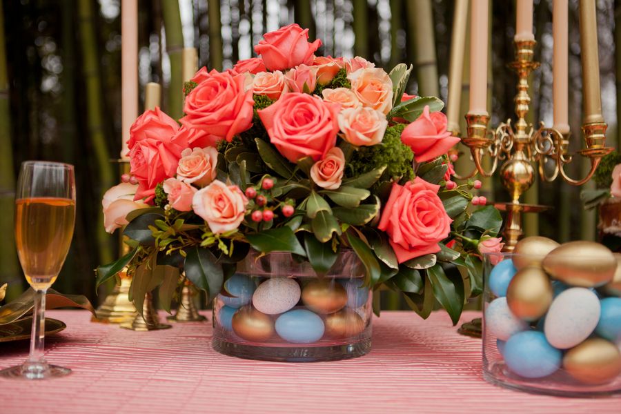 DIY Easter Centerpieces | Coral, Robin's Egg Blue + Gold - www.theperfectpalette.com photo by Danielle Evans Photography