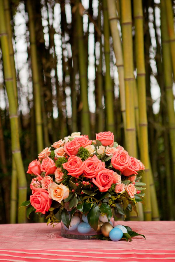 DIY Easter Centerpieces | Coral, Robin's Egg Blue + Gold - www.theperfectpalette.com photo by Danielle Evans Photography