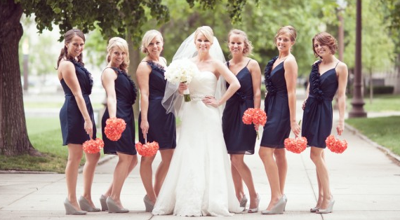 navy blue and coral dress