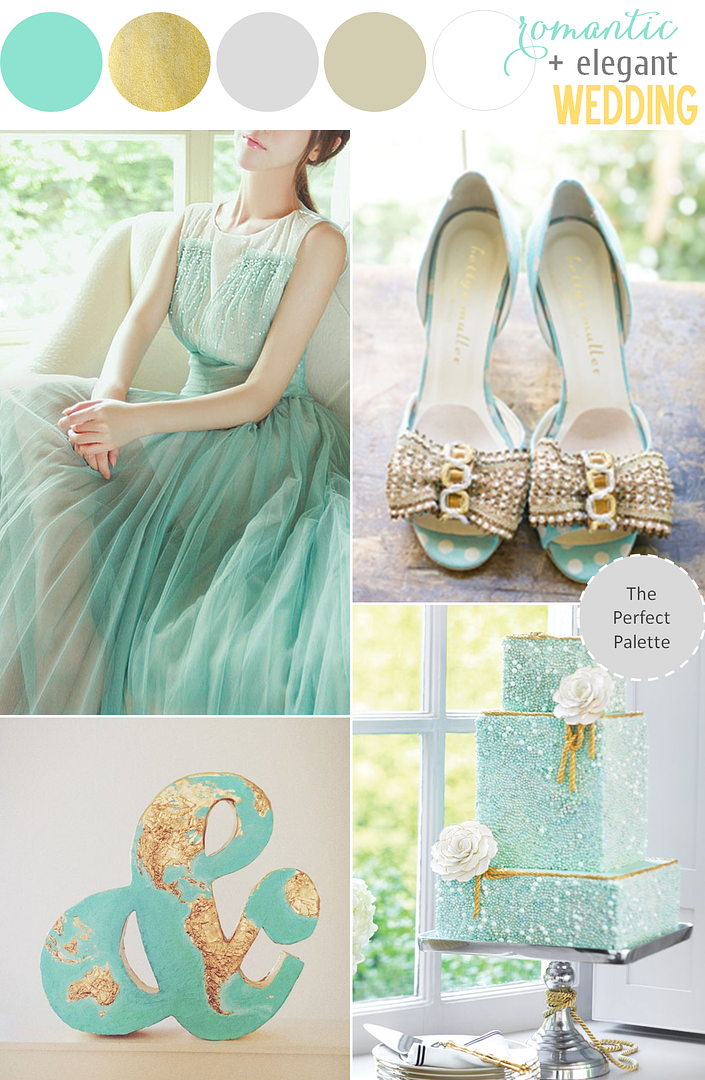 Mint Meets Glittery Gold. See more at - www.theperfectpalette.com - Creative Color Ideas for Weddings + Parties