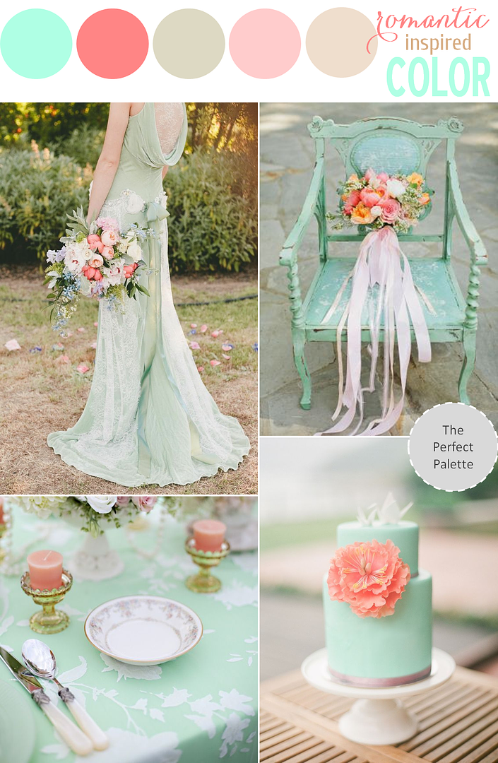 Color Story: Mint and Corla - to see more: http://www.theperfectpalette.com - Color Ideas for Weddings + Parties