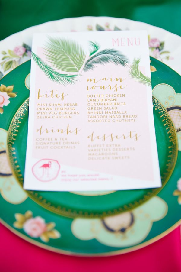 Menu Detail: Fuchsia Meets Emerald Green - Wojoimage Photography www.theperfectpalette.com Styled by Heartily Wed