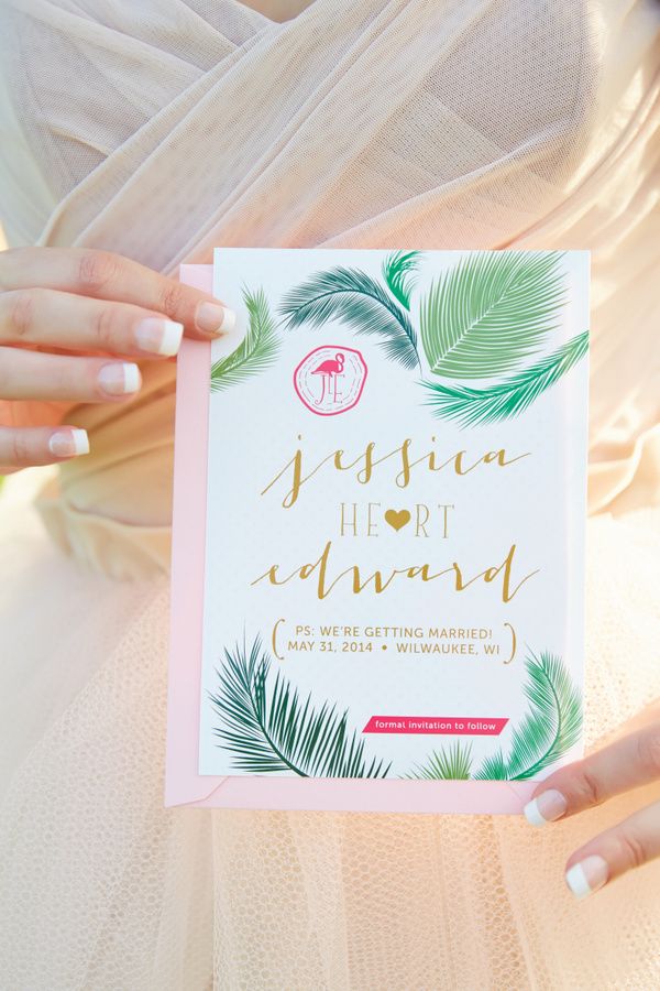 Bright Flamingos + Exotic Palms: Fuchsia Meets Emerald Green - Wojoimage Photography www.theperfectpalette.com Styled by Heartily Wed