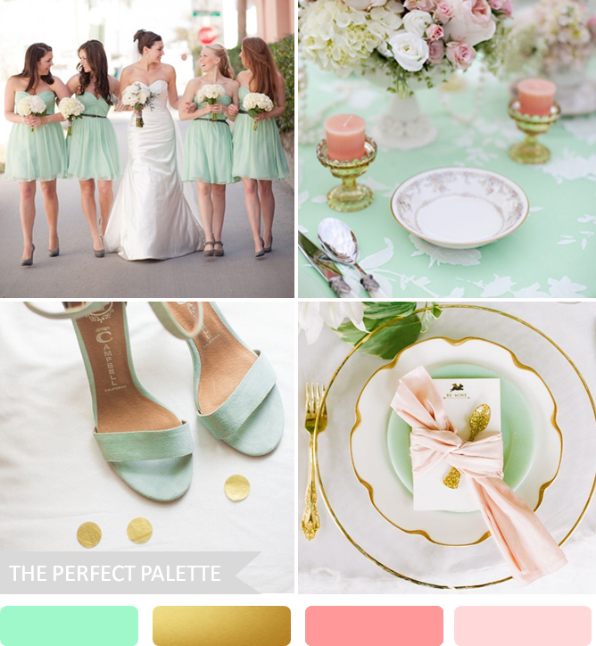 Party Palette | Mint, Peach and Antique Gold http://www.theperfectpalette.com/2014/02/party-palette-mint-peach-and-antique.html