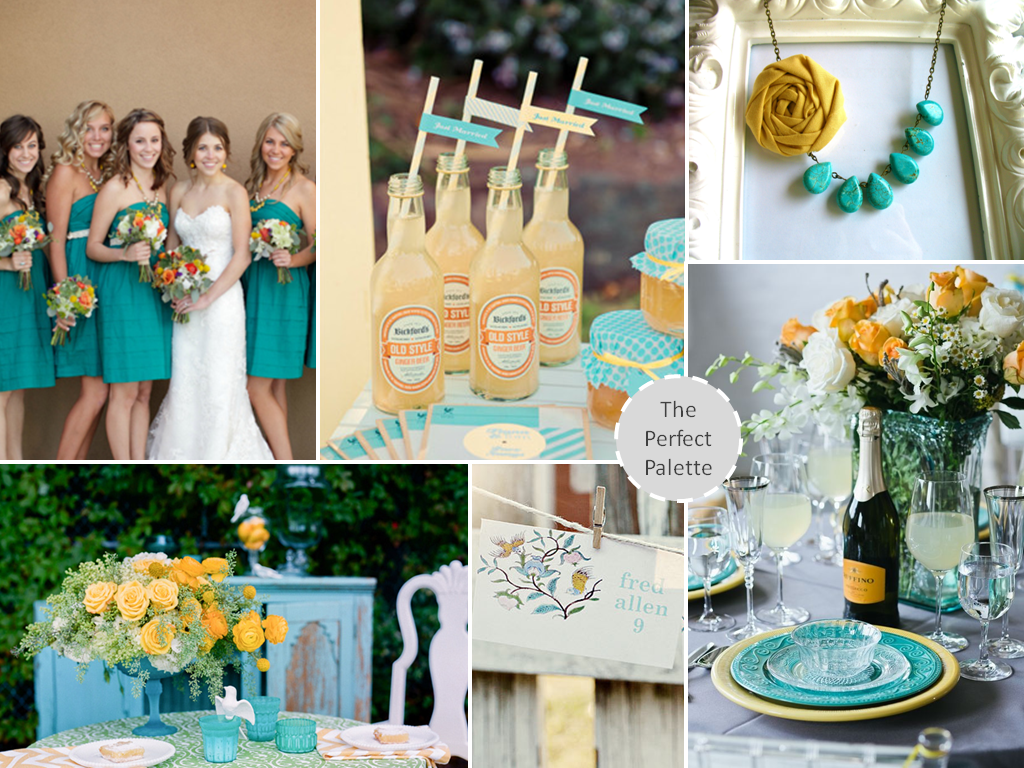 Wedding Colors | Shades of Teal and Yellow - to see more: http://www.theperfectpalette.com/2014/03/wedding-colors-shades-of-teal-and-yellow.html