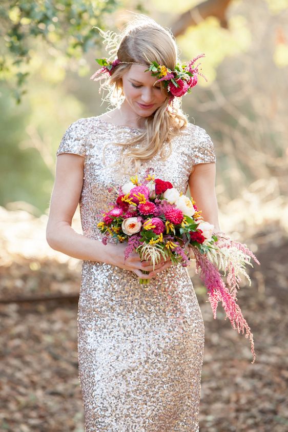  Sparkly Bridal Shoot with Boho Flower Crown